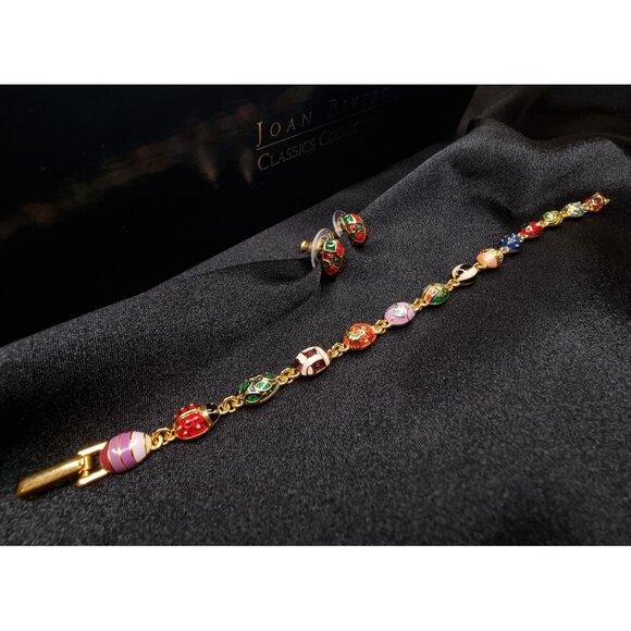 Vintage Joan Rivers Classics Collection Bracelet & Clip-On Earrings Set Cloisonn - Picture 2 of 5